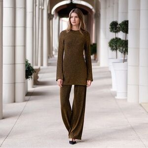 Julia Amory NWT Long Sleeve Gold Metallic Tunic and Pants 2-Piece Set Size XS